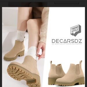 Women's Tan Lug Sole Chunky Ankle Booties